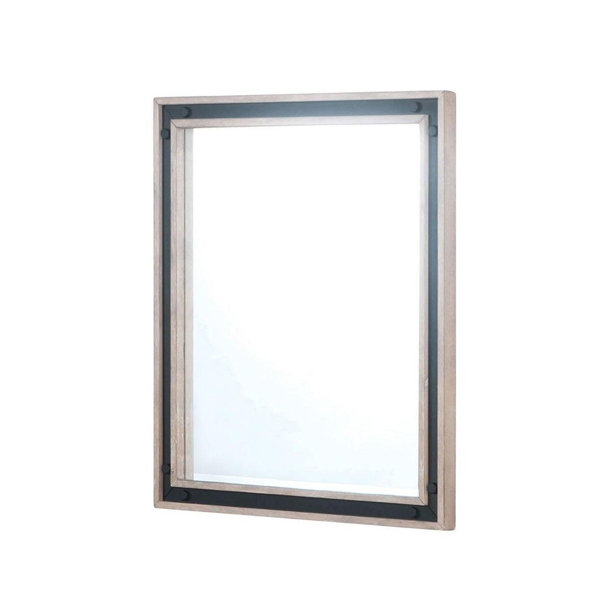 Lexora Ziva 30 in W x 32 in H Rustic Barnwood Mirror with Black Metal Inlay