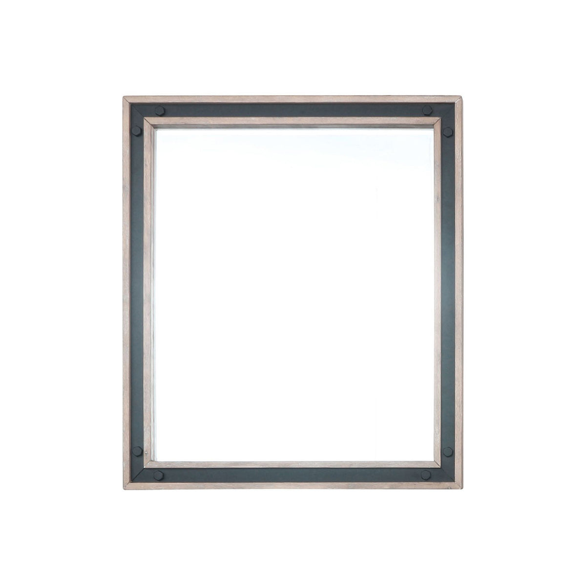 Lexora Ziva 30 in W x 32 in H Rustic Barnwood Mirror with Black Metal Inlay