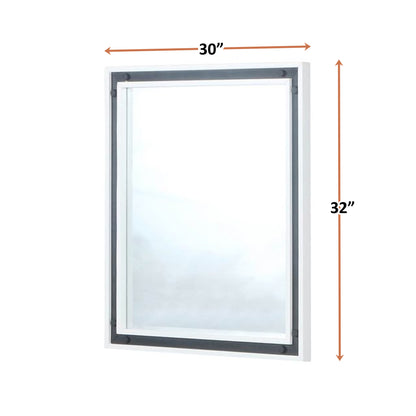 Lexora Ziva 30 in W x 32 in H White Mirror with Black Metal Inlay