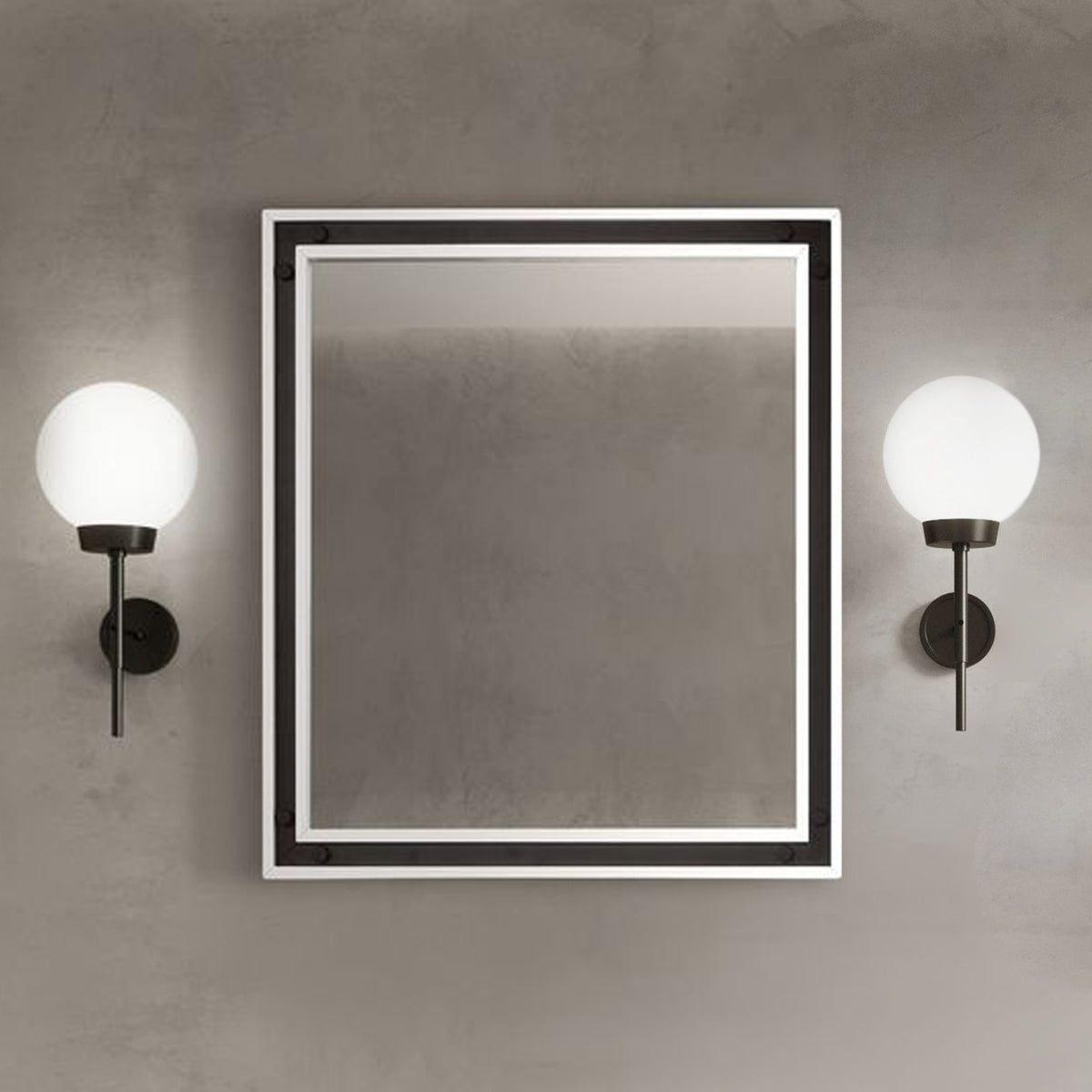 Lexora Ziva 30 in W x 32 in H White Mirror with Black Metal Inlay