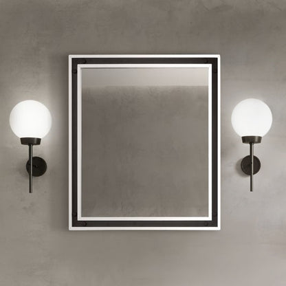 Lexora Ziva 30 in W x 32 in H White Mirror with Black Metal Inlay