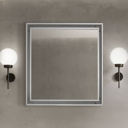 Lexora Ziva 34 in W x 32 in H Dark Grey Mirror with Black Metal Inlay