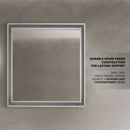 Lexora Ziva 34 in W x 32 in H Dark Grey Mirror with Black Metal Inlay