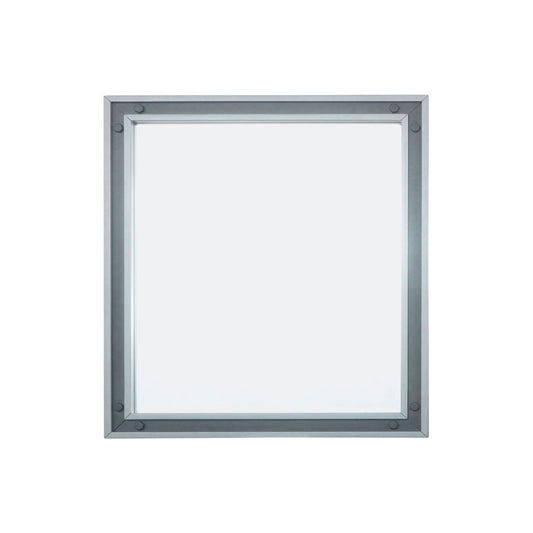 Lexora Ziva 34 in W x 32 in H Dark Grey Mirror with Black Metal Inlay