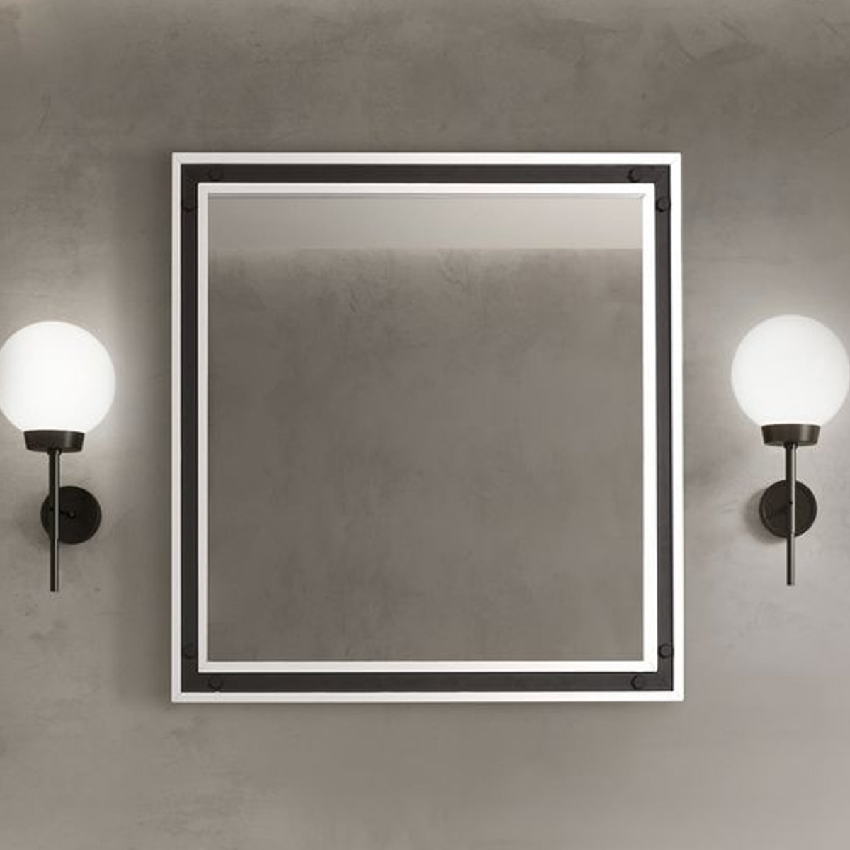 Lexora Ziva 34 in W x 32 in H White Mirror with Black Metal Inlay