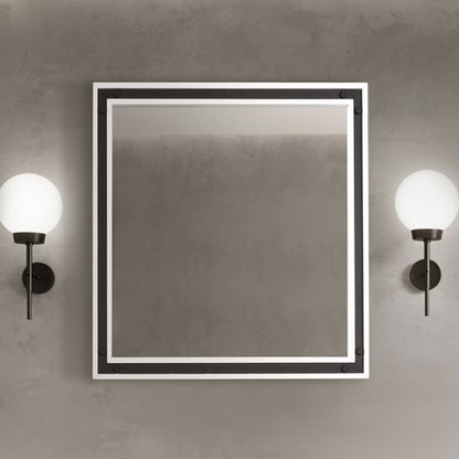 Lexora Ziva 34 in W x 32 in H White Mirror with Black Metal Inlay