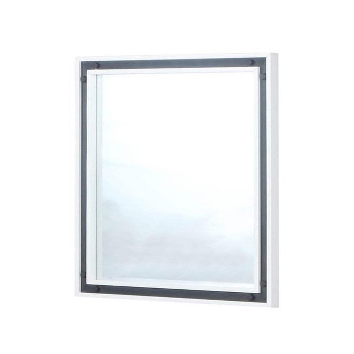 Lexora Ziva 34 in W x 32 in H White Mirror with Black Metal Inlay