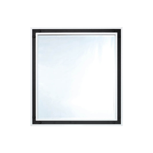 Lexora Ziva 34 in W x 32 in H White Mirror with Black Metal Inlay
