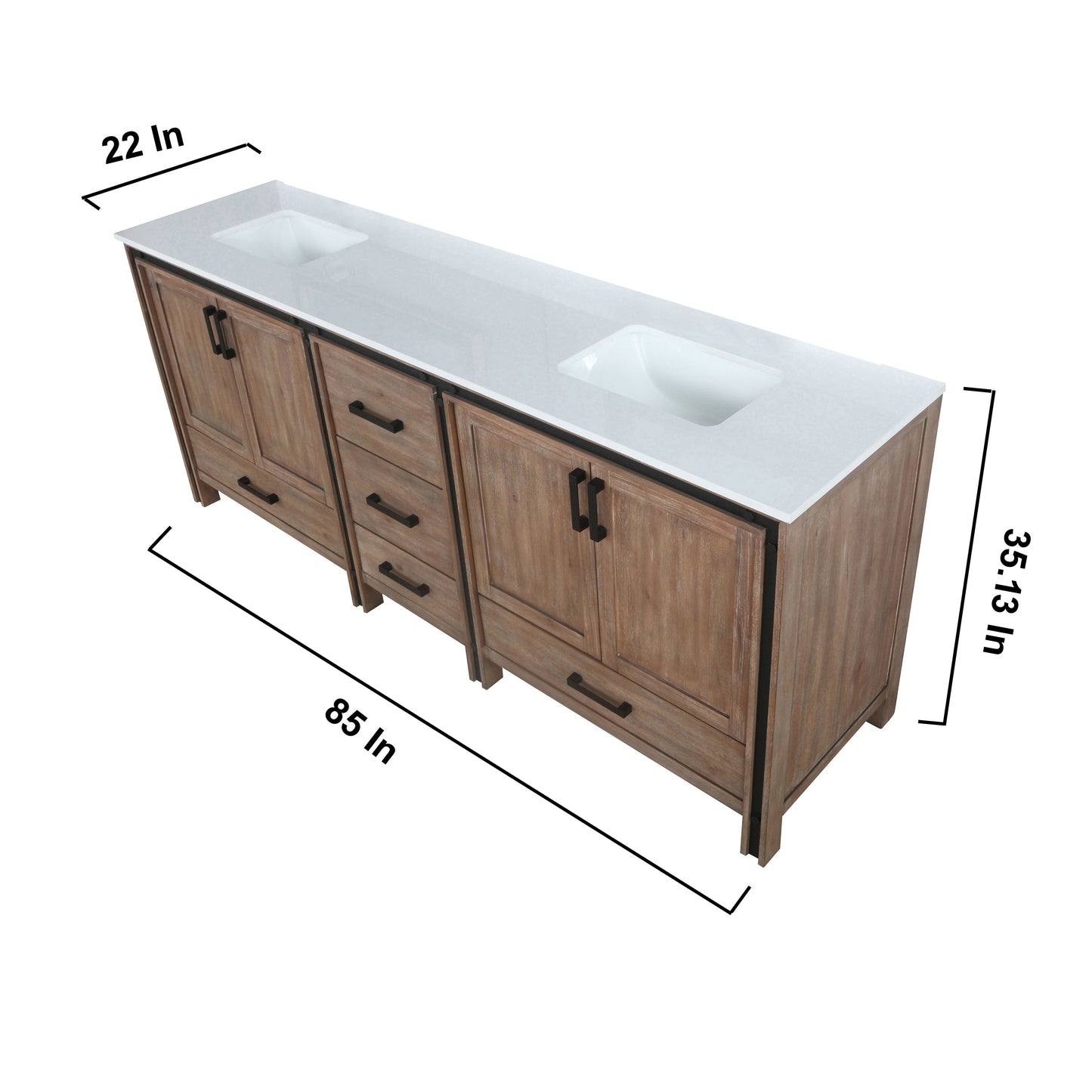 Ziva 84" Rustic Barnwood Double Vanity, Cultured Marble Top, White Square Sink and 34" Mirrors