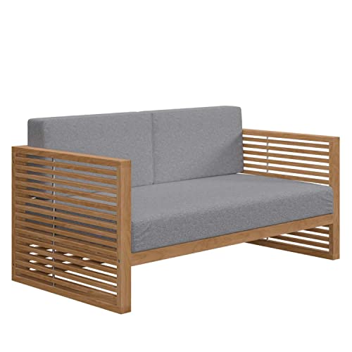 Modway Carlsbad Modern Teak Wood/Fabric Patio Loveseat in Gray/Natural