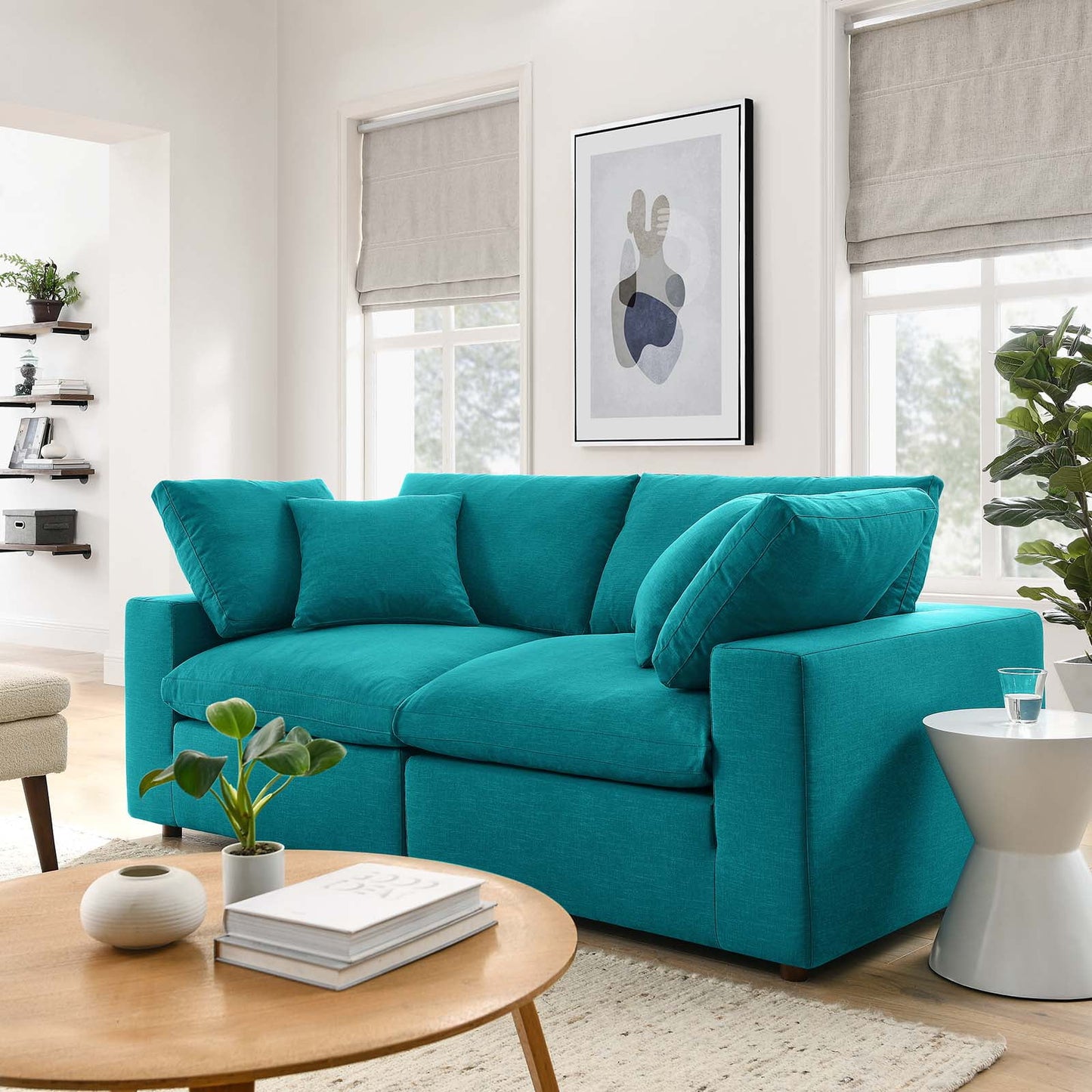 Modway Commix Down Filled Overstuffed 2 Piece Sectional Sofa Set in Teal