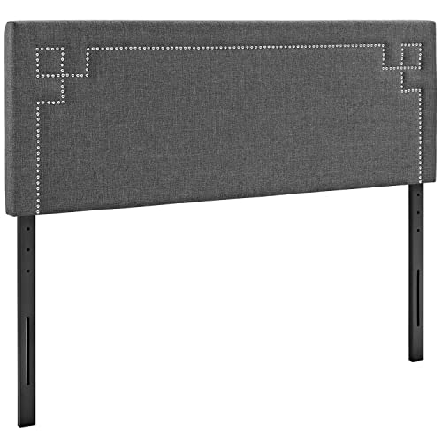 Modway Josie Linen Fabric Upholstered Gray Headboard in Gray with Nailhead Accents