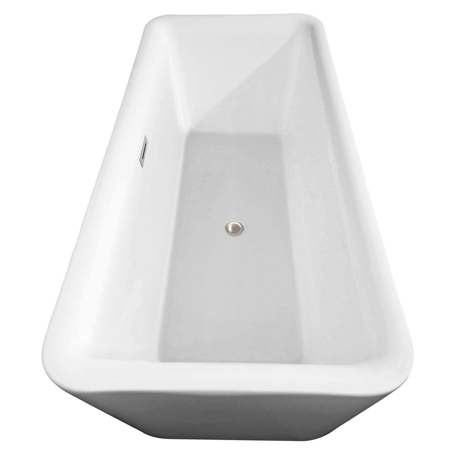 Emily 69 Inch Freestanding Bathtub in White with Floor Mounted Faucet, Drain and Overflow Trim in Brushed Nickel