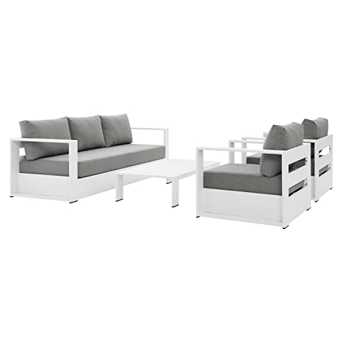 Modway Tahoe 4-Piece Fabric/Powder-Coated Aluminum Outdoor Set in Gray/White