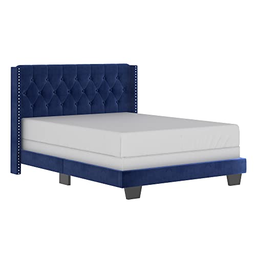 Adamis Modern Velvet Upholstered 60" Queen Bed in Blue