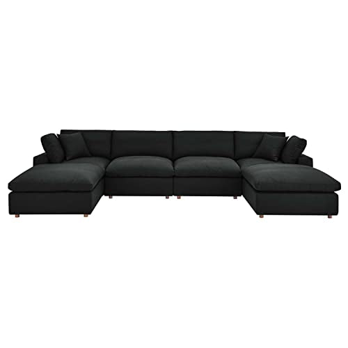 Modway Commix 6-Piece Fabric Down Filled Sectional Sofa in Black Finish