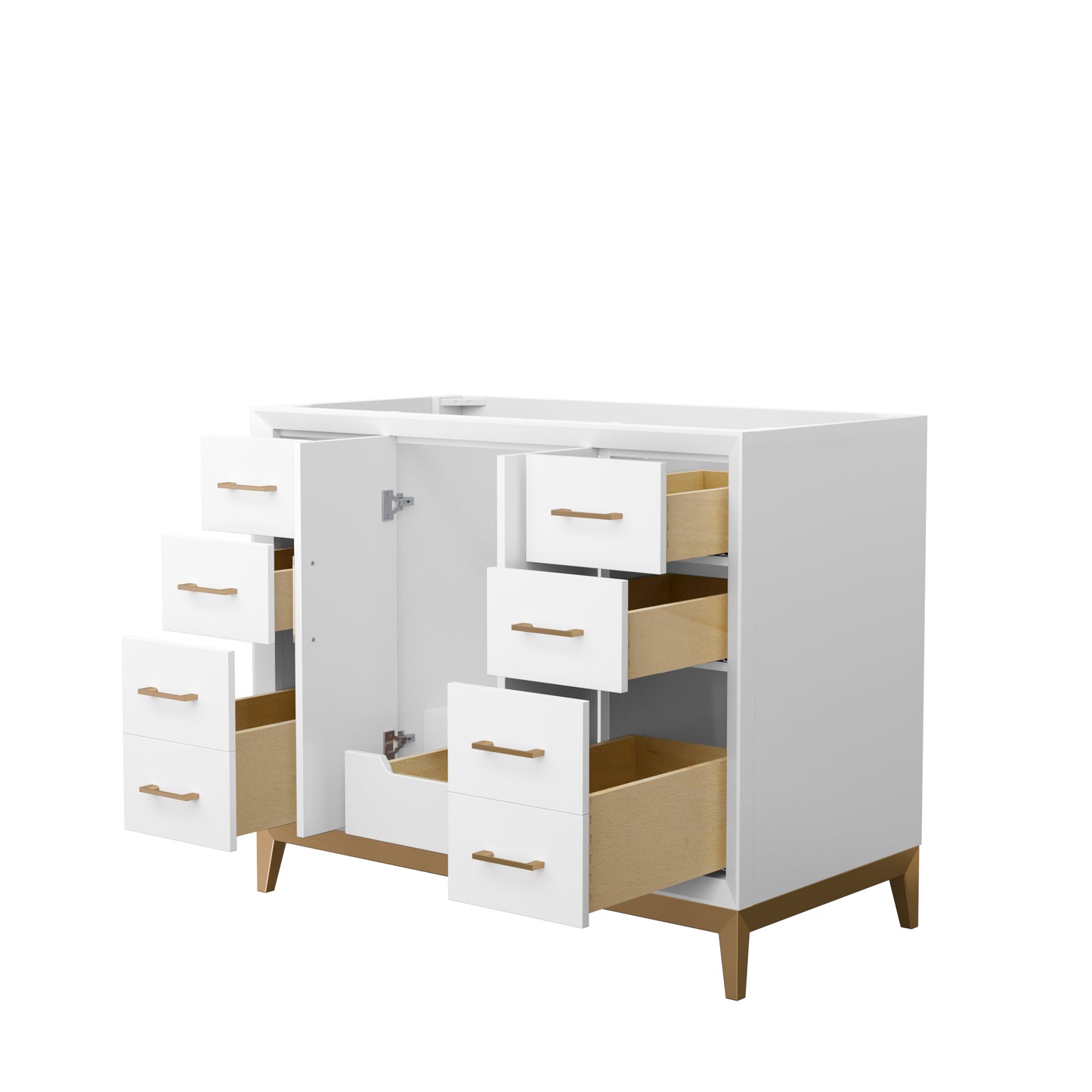 Amici 42 Inch Single Bathroom Vanity in White, No Countertop, No Sink, Satin Bronze Trim