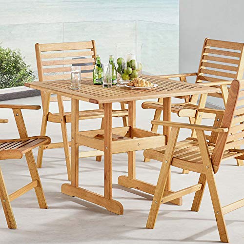 Modway EEI-3753-NAT-SET Hatteras 5 Piece Outdoor Eucalyptus Wood Natural Patio Dining Set