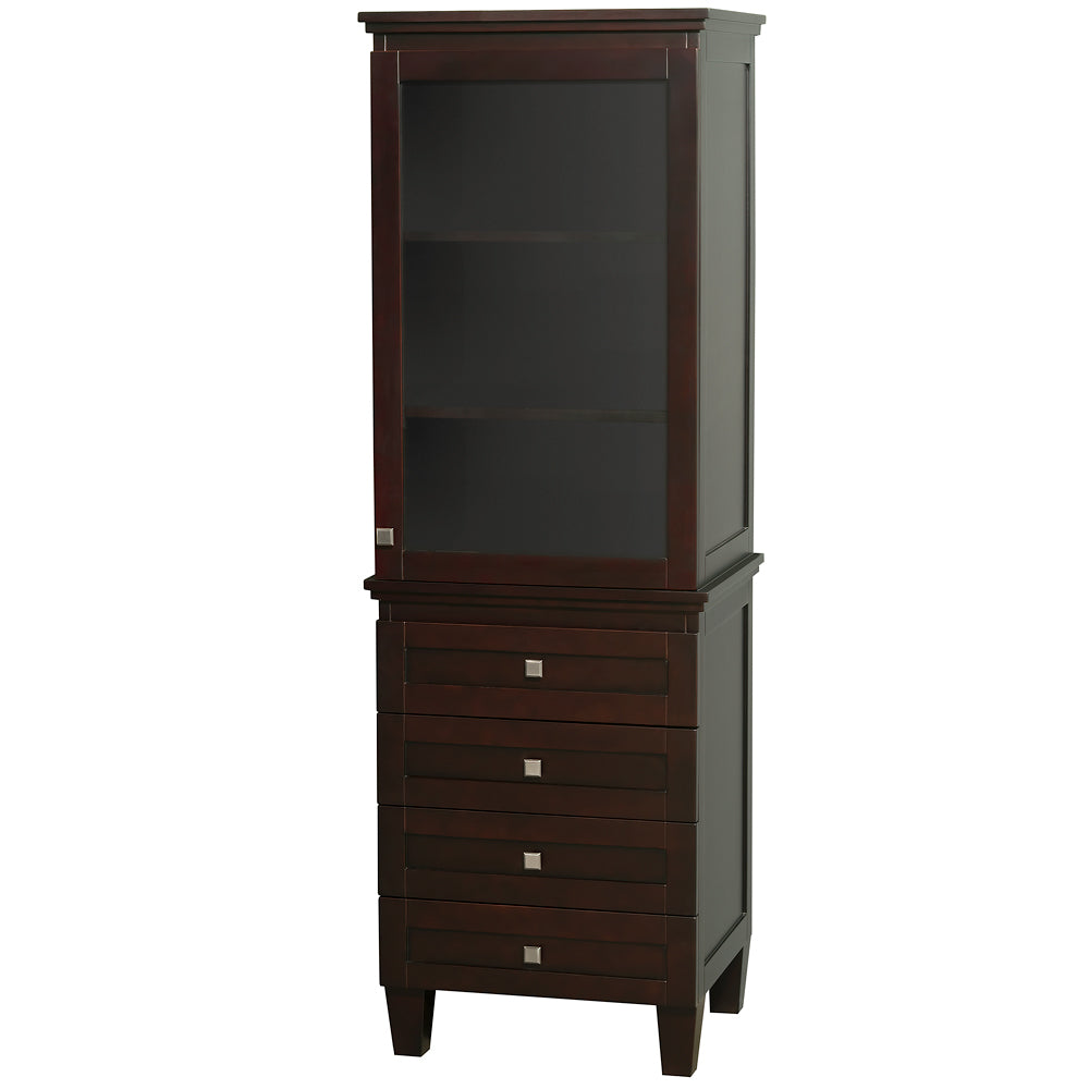 Acclaim Bathroom Linen Tower in Espresso with Shelved Cabinet Storage and 4 Drawers