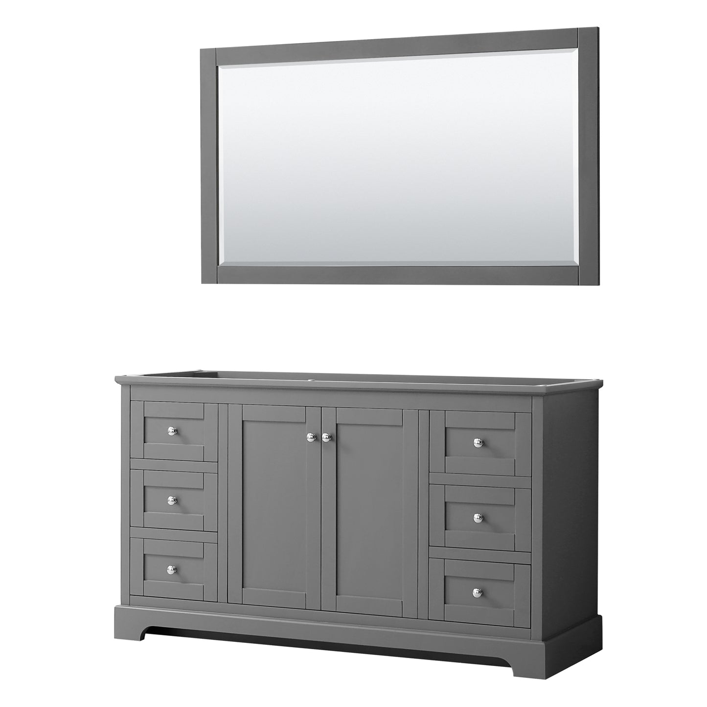 Avery 60 Inch Single Bathroom Vanity in Dark Gray, No Countertop, No Sink, and 58 Inch Mirror