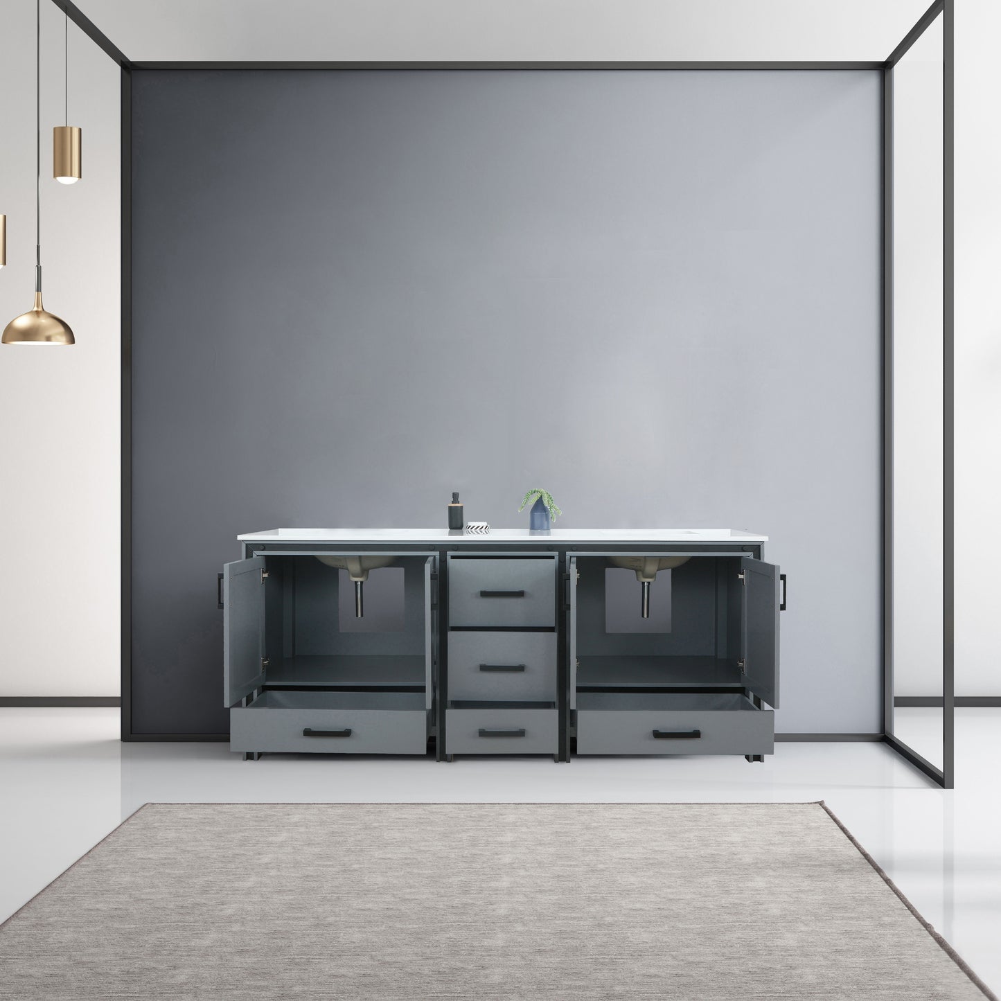 Ziva 80" Dark Grey Double Vanity, Cultured Marble Top, White Square Sink and no Mirror