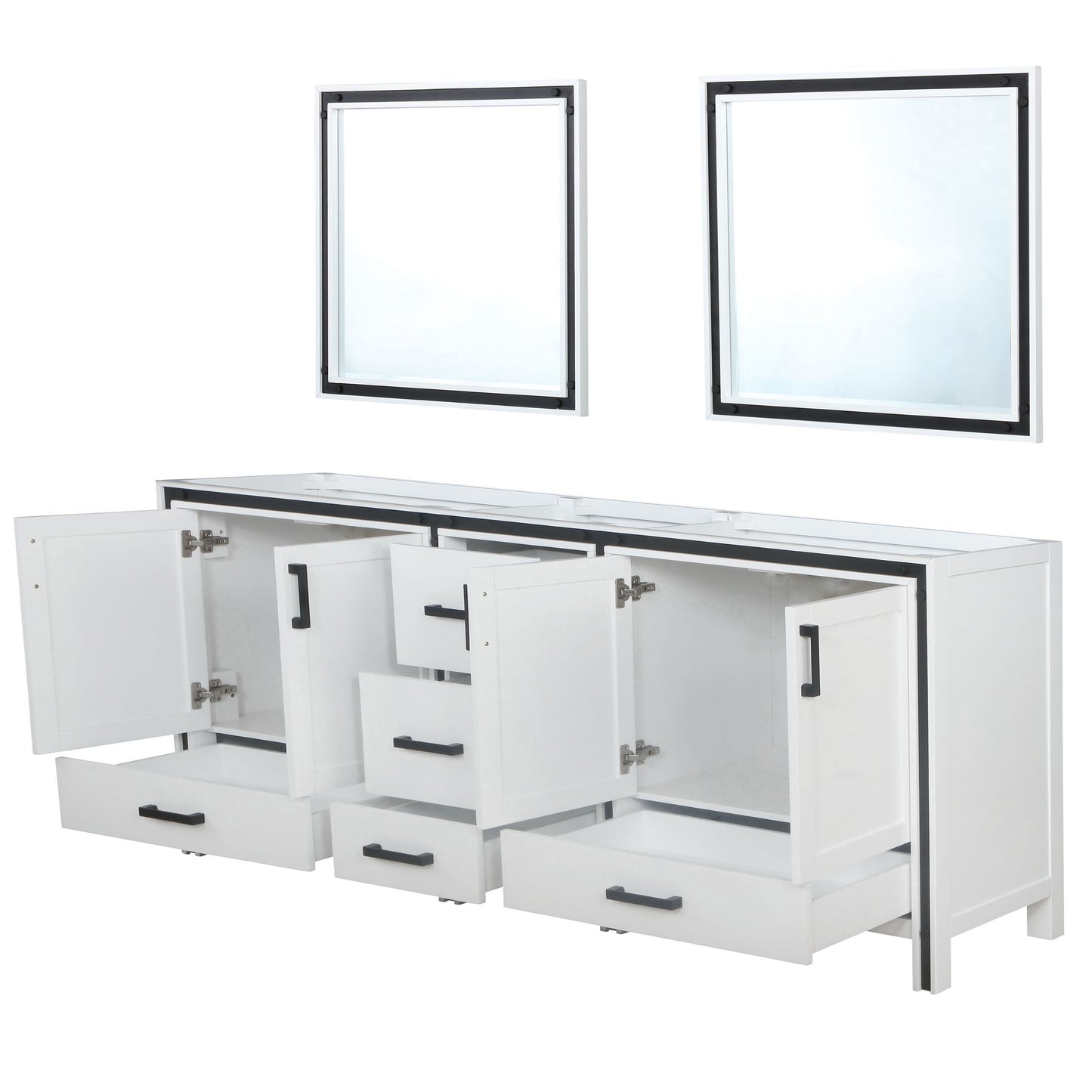 Ziva 84" White Double Vanity, no Top and 34" Mirrors