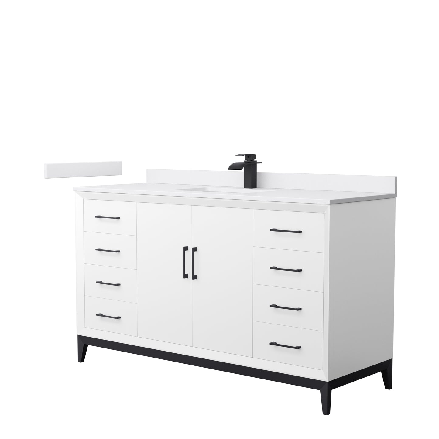 Amici 60 Inch Single Bathroom Vanity in White, White Cultured Marble Countertop, Undermount Square Sink, Matte Black Trim