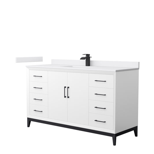 Amici 60 Inch Single Bathroom Vanity in White, White Cultured Marble Countertop, Undermount Square Sink, Matte Black Trim