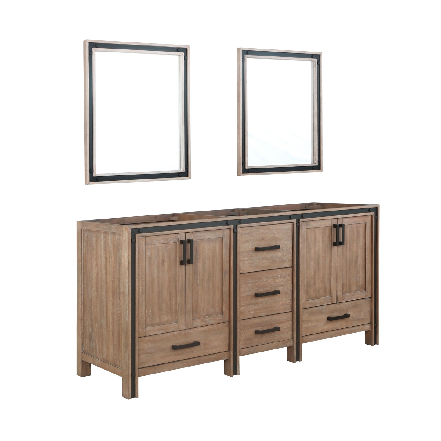 Ziva 72" Rustic Barnwood Double Vanity, no Top and 30" Mirrors