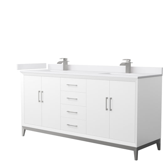 Amici 72 Inch Double Bathroom Vanity in White, White Cultured Marble Countertop, Undermount Square Sinks, Brushed Nickel Trim