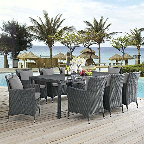 Modway EEI-2310-CHC-RED-SET Sojourn 11 Piece Outdoor Patio Sunbrella Dining Set in Canvas Red
