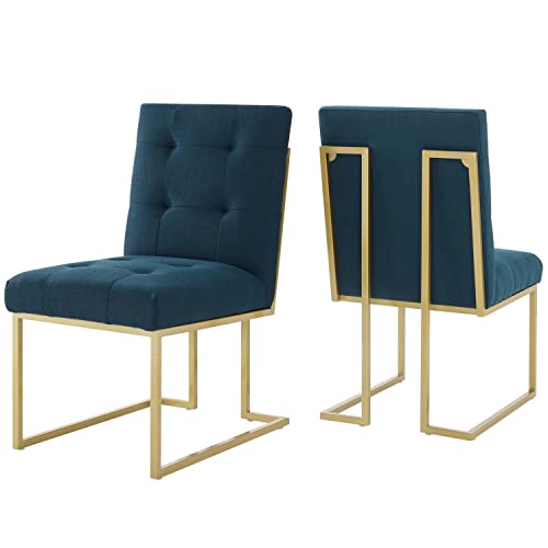 Modway Privy Gold Stainless Steel Upholstered Fabric Dining Accent Chair Set of 2