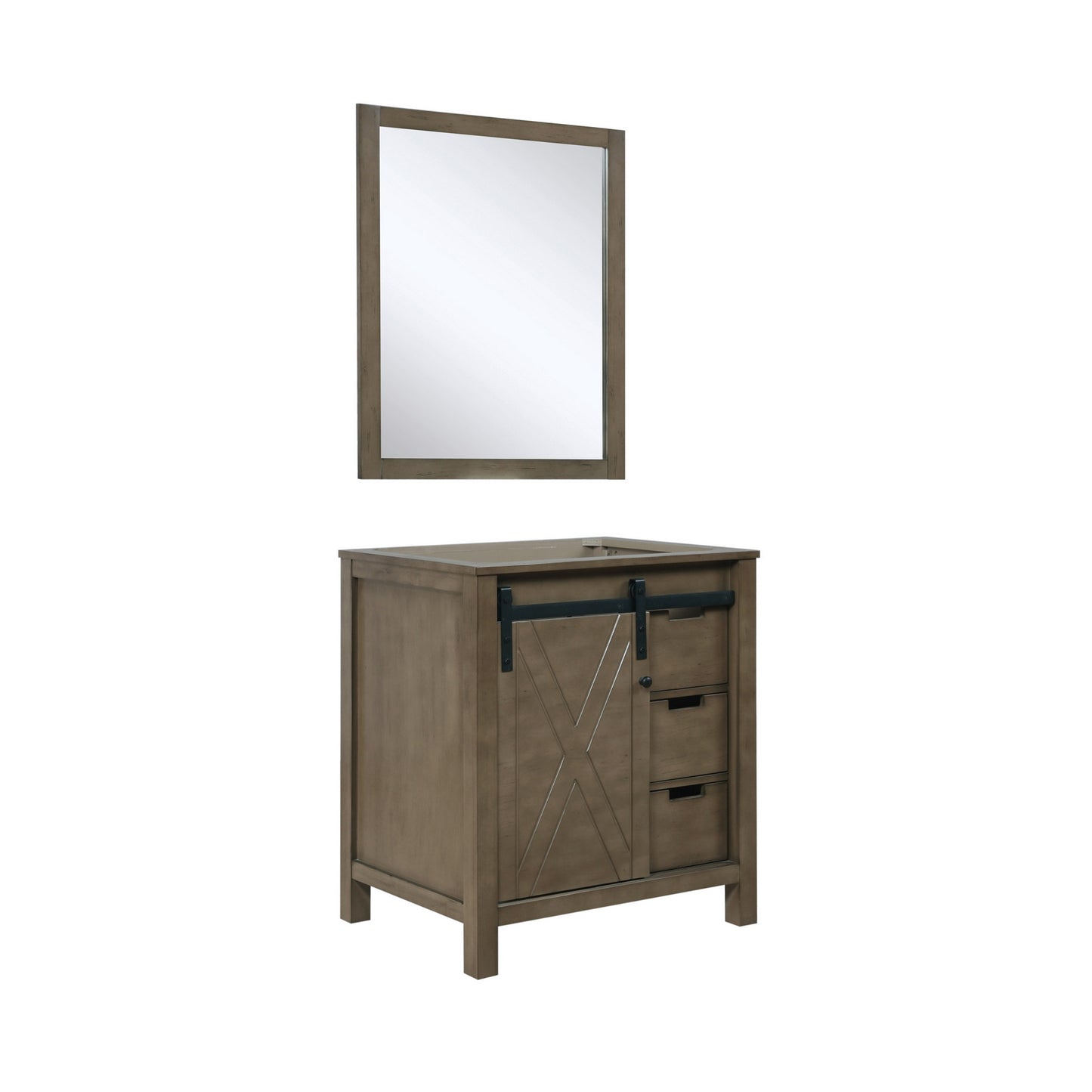 Marsyas 30" Rustic Brown Single Vanity, no Top and 28" Mirror