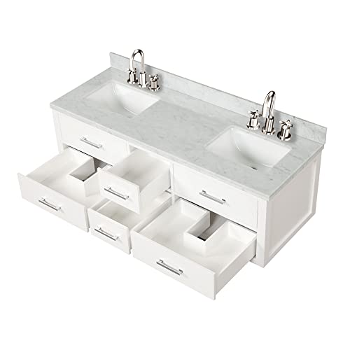 Lexora Castor Bath Vanity, Carrara Marble Top, and Faucet Set