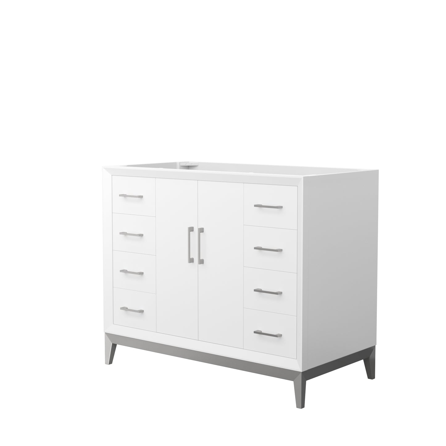 Amici 42 Inch Single Bathroom Vanity in White, No Countertop, No Sink, Brushed Nickel Trim