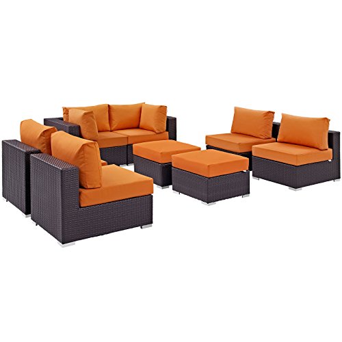 LexMod Convene 8 Piece Outdoor Patio Sectional Set in Espresso Orange