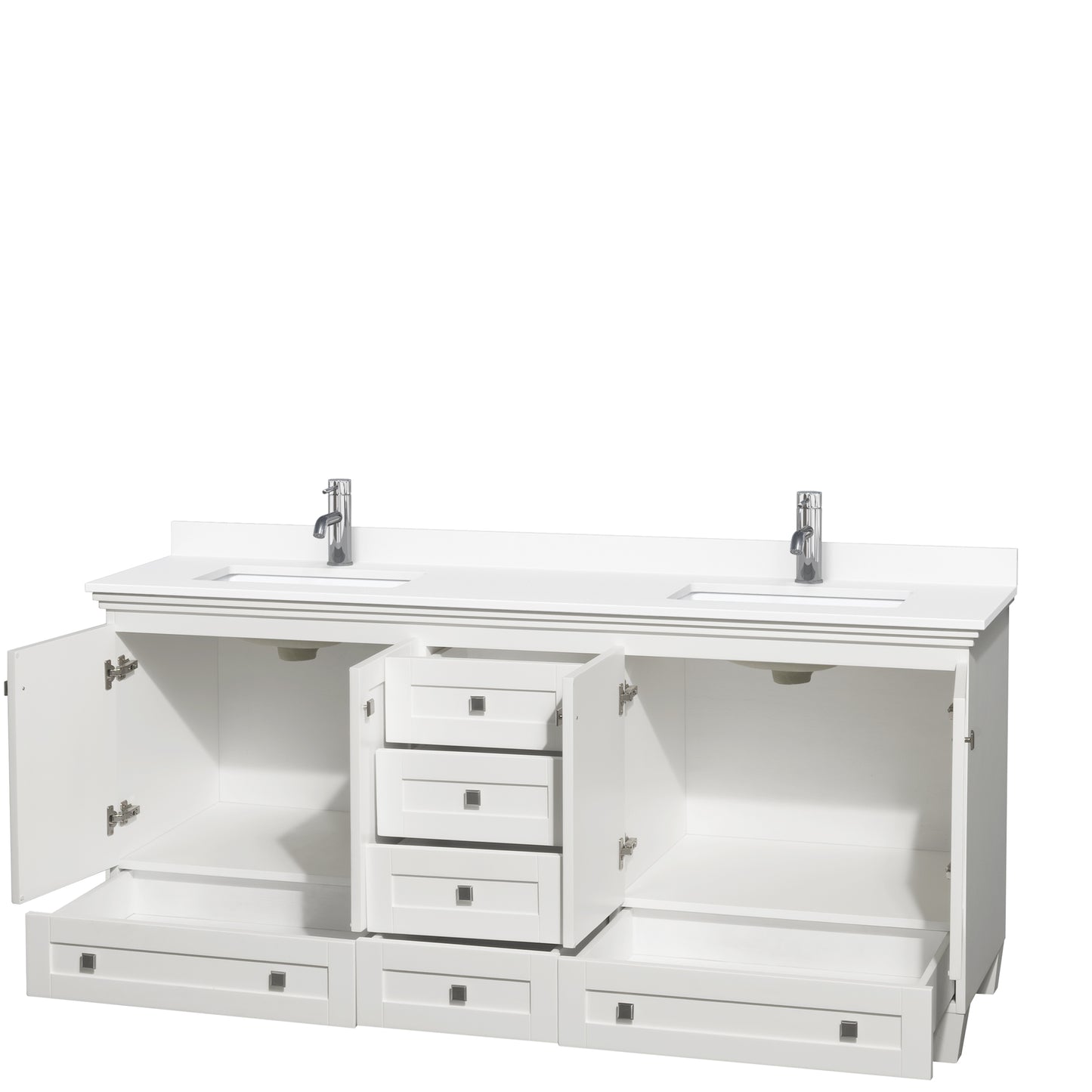Acclaim 72 Inch Double Bathroom Vanity in White, White Cultured Marble Countertop, Undermount Square Sinks, No Mirrors