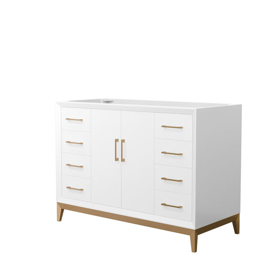 Amici 48 Inch Single Bathroom Vanity in White, No Countertop, No Sink, Satin Bronze Trim