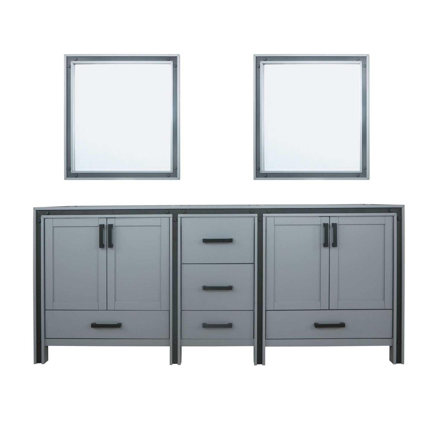 Ziva 80" Dark Grey Double Vanity, no Top and 30" Mirrors