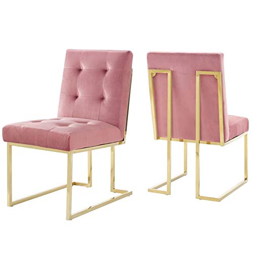 Modway Privy Gold Stainless Steel Performance Velvet Dining Chair Set of 2