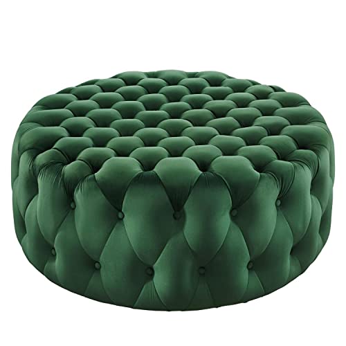 Modway Amour Velvet Large Round Ottoman with Emerald Finish EEI-5469-EME
