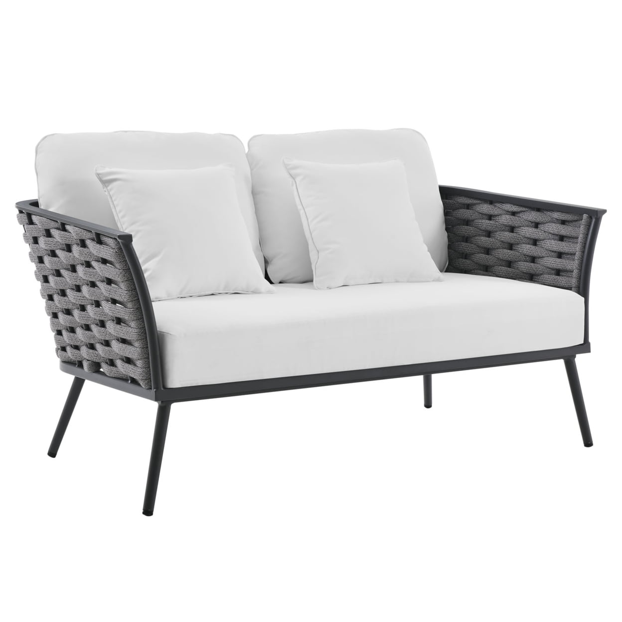 Modway Stance Aluminum & Fabric Patio Loveseat in Gra & White