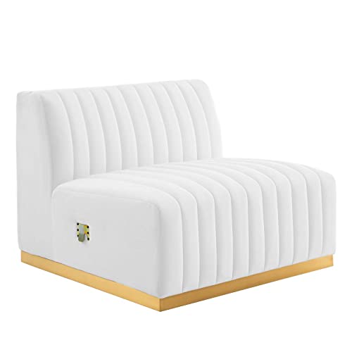 Modway Conjure Channel Tufted Performance Velvet Armless Chair in Gold/White