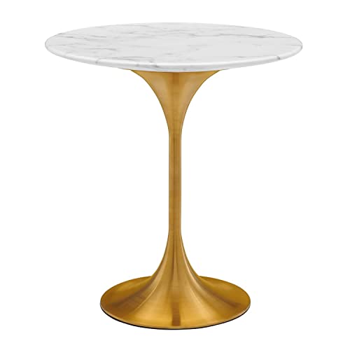 Modway Gold and White Lippa Round Artificial Marble Side Table EEI-5685-GLD-WHI