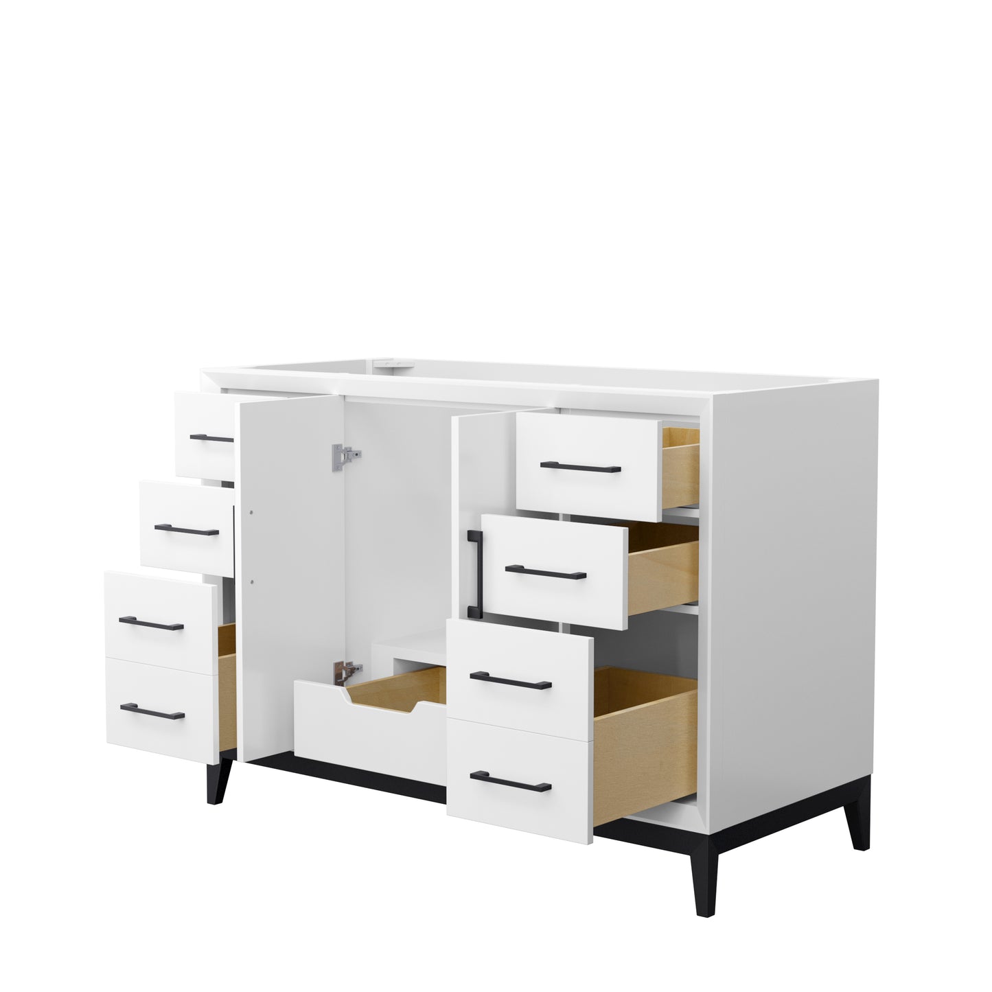 Amici 48 Inch Single Bathroom Vanity in White, No Countertop, No Sink, Matte Black Trim