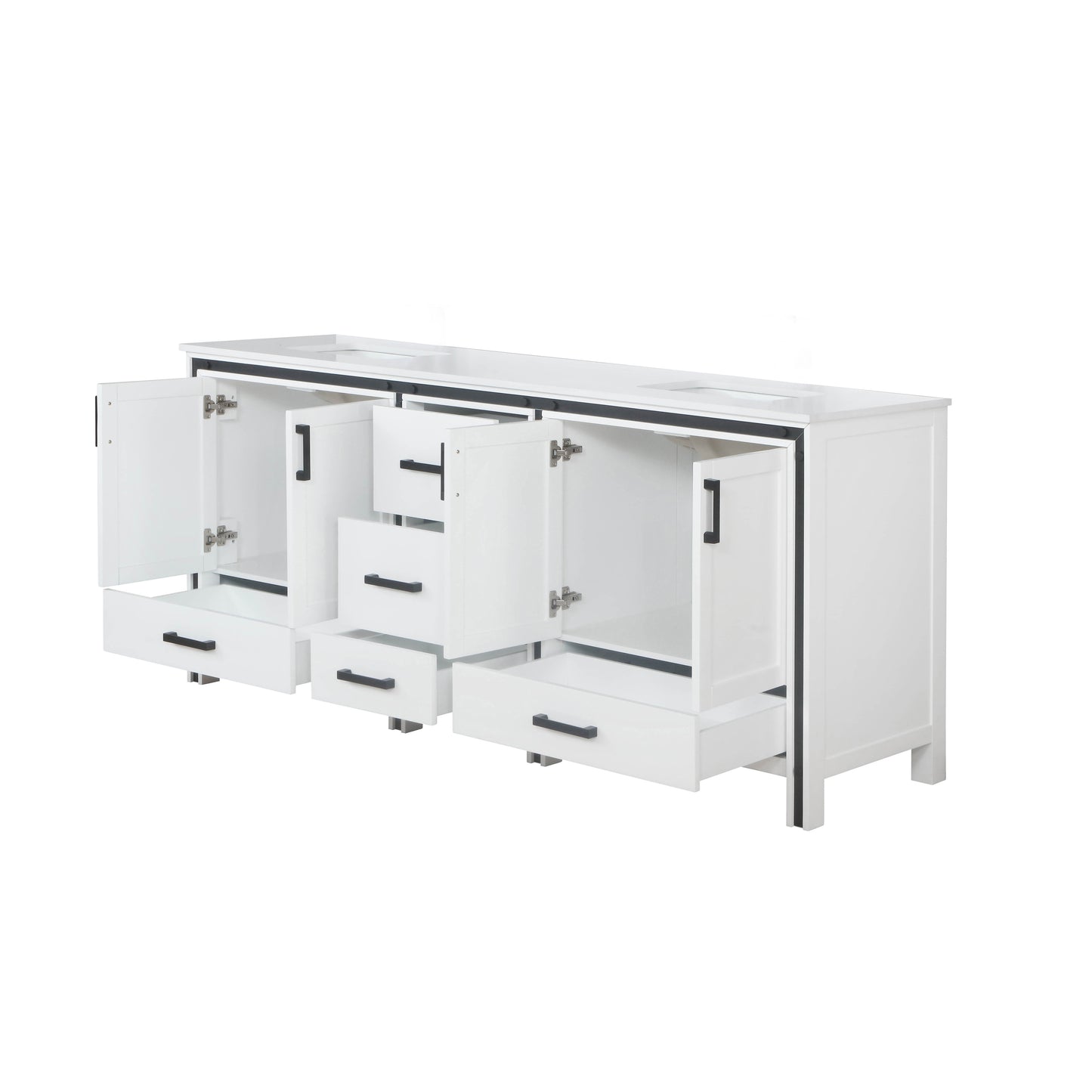 Ziva 80" White Double Vanity, Cultured Marble Top, White Square Sink and no Mirror