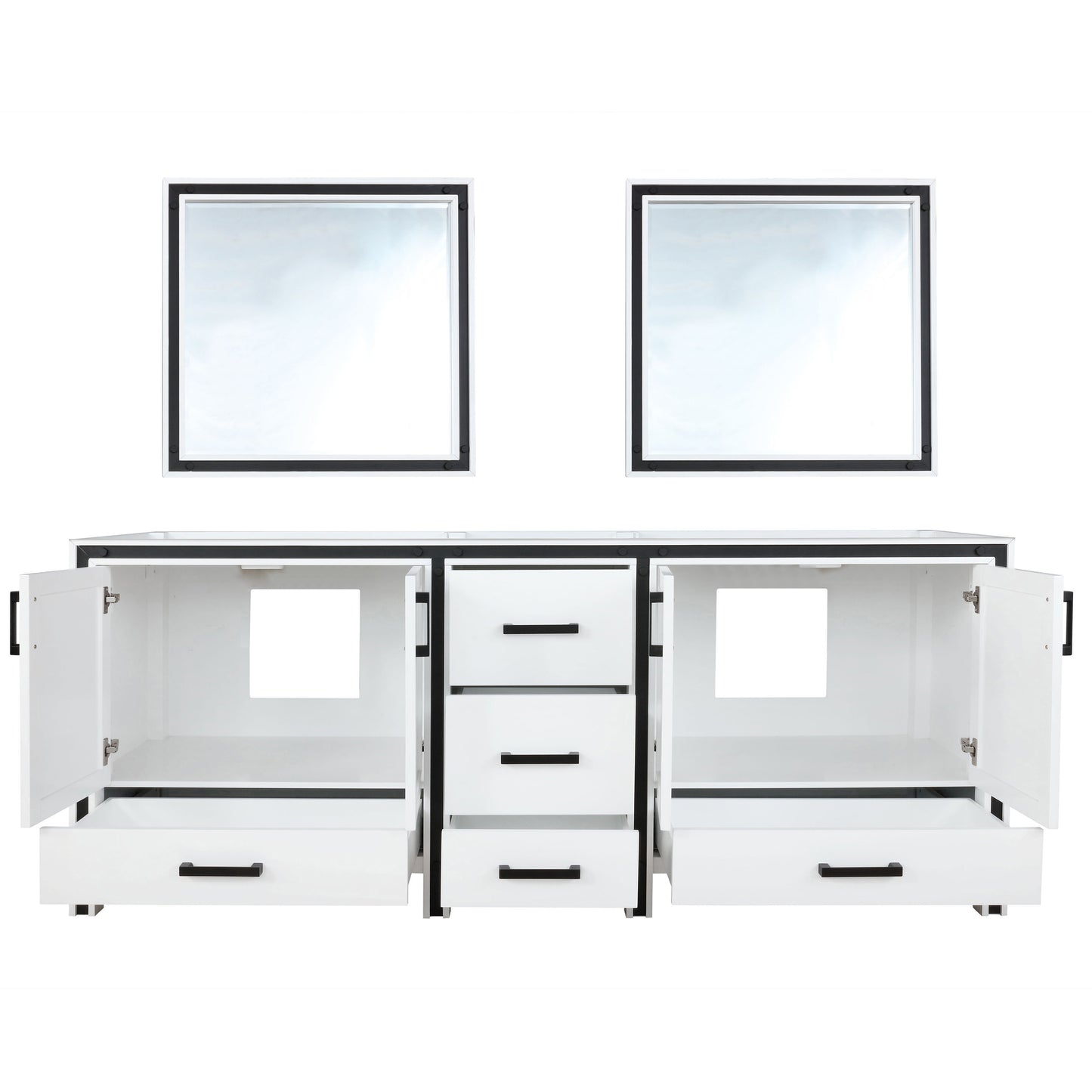 Ziva 84" White Double Vanity, no Top and 34" Mirrors