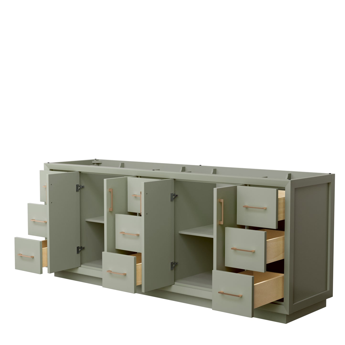Strada 84 Inch Double Bathroom Vanity in Light Green, No Countertop, No Sink, Satin Bronze Trim