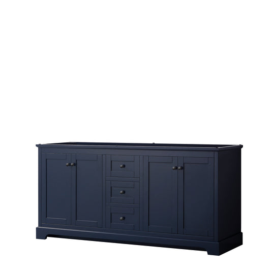 Avery 72 Inch Double Bathroom Vanity in Dark Blue, No Countertop, No Sinks, Matte Black Trim