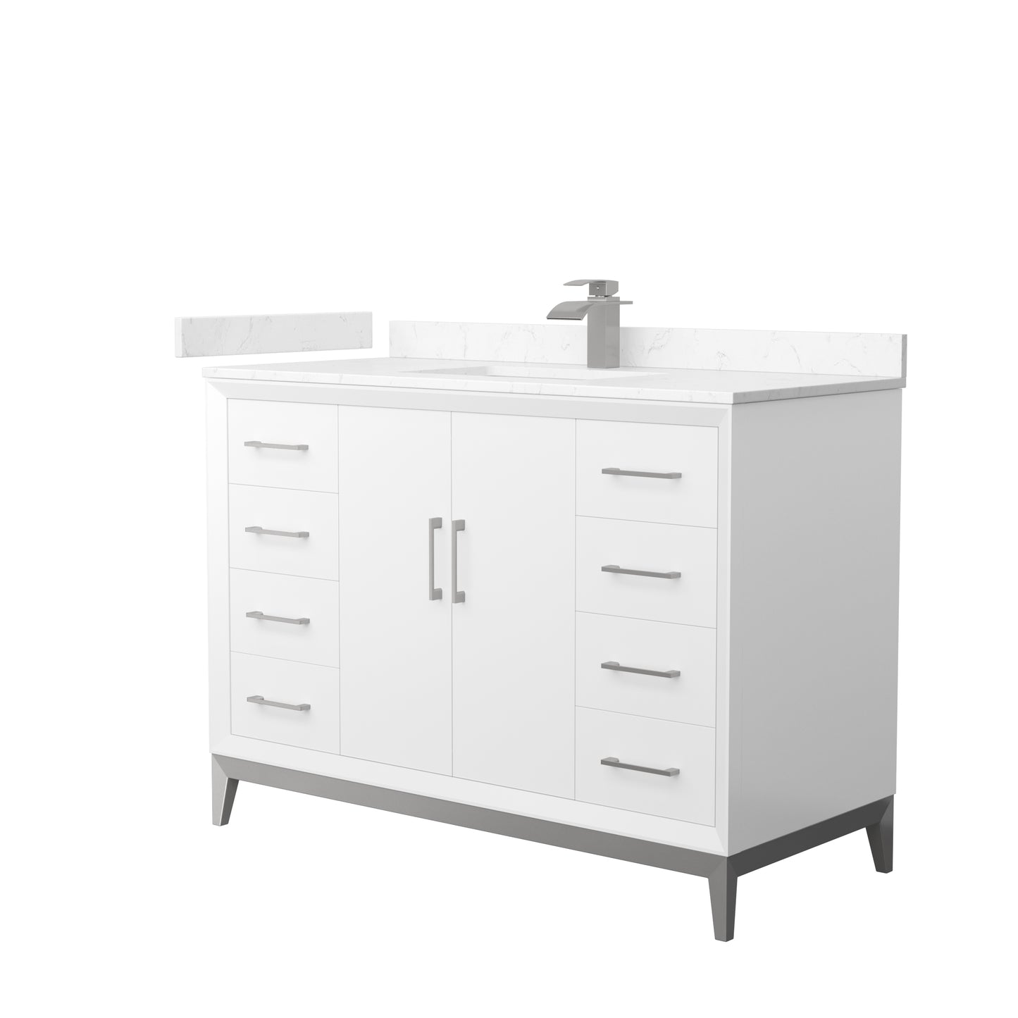 Amici 48 Inch Single Bathroom Vanity in White, Carrara Cultured Marble Countertop, Undermount Square Sink, Brushed Nickel Trim